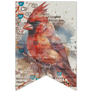Cardinal on Virginia Road Map Watercolor Art Bunting Flags