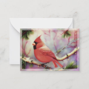 Cardinal on winter branch budget mini Christmas Card