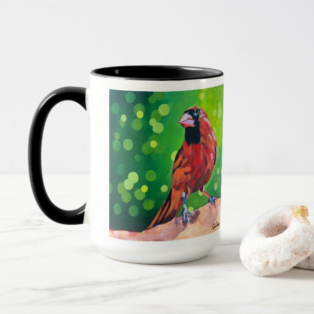 Cardinal Painting - Gift for Bird Lovers Mug (With Donut)