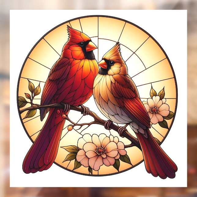 Cardinal Pair Stained Glass Window Cling  (Sheet 2)