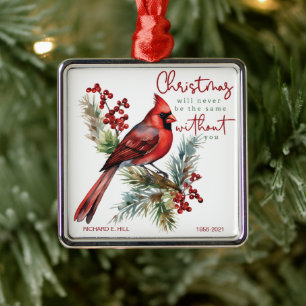 Cardinal Personalized Memorial Christmas Metal Ornament