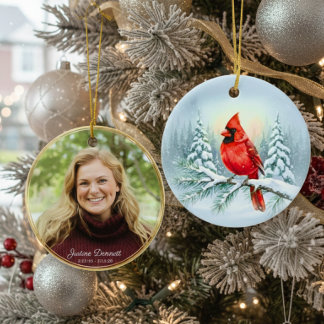 Cardinal Photo Memorial Custom Christmas in Heaven Ceramic Ornament
