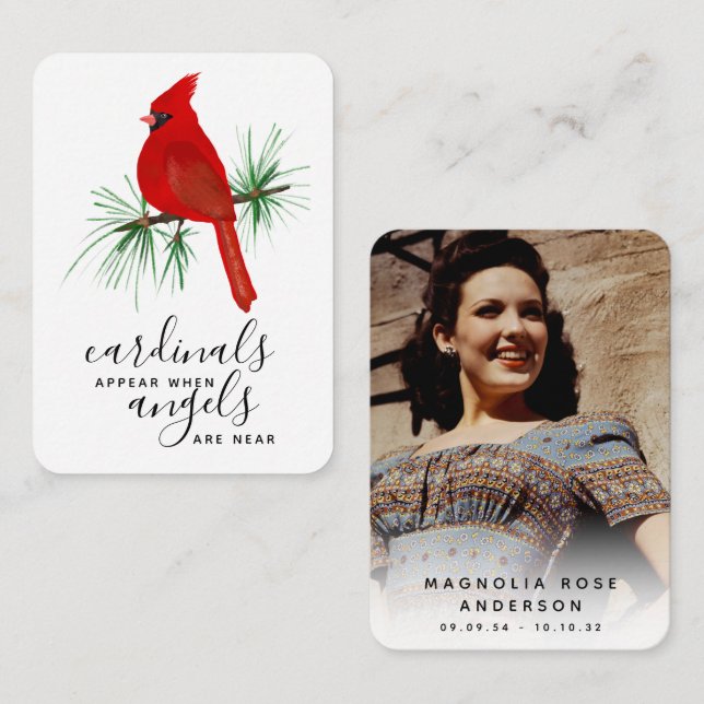 Cardinal Photo Sympathy Funeral Memorial Card (Front/Back)