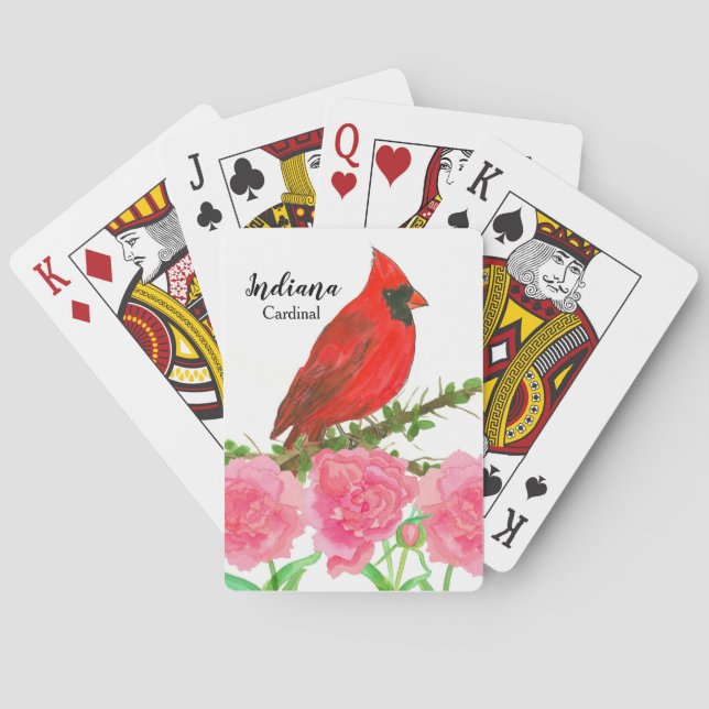 Cardinal Pink Peonies Indiana Souvenir Playing Cards (Back)