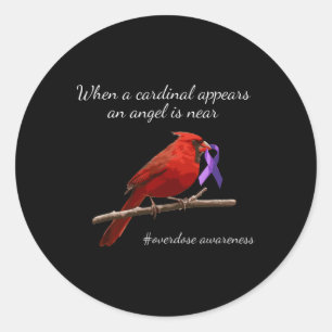 Cardinal Purple Ribbon Overdose Awareness Angel Classic Round Sticker