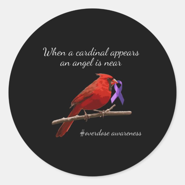 Cardinal Purples Ribbon Overdose Awareness Angel  Classic Round Sticker (Front)