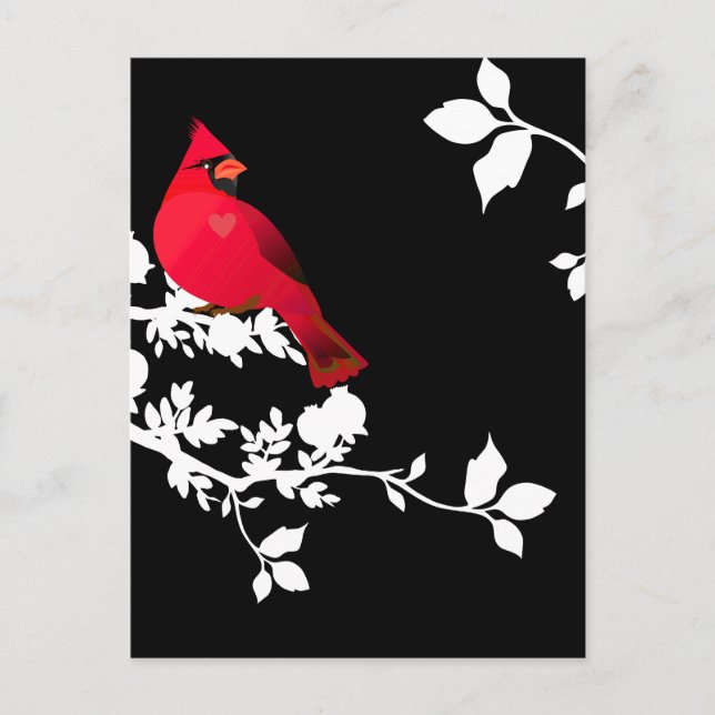 Cardinal Red Bird Black White Modern Greeting Postcard (Front)
