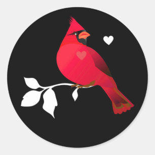 Cardinal Red Bird Hearts Black White Modern Label