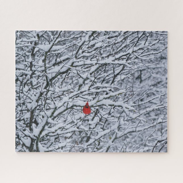 Cardinal Red Bird in a Snowy Tree Big Puzzle (Horizontal)
