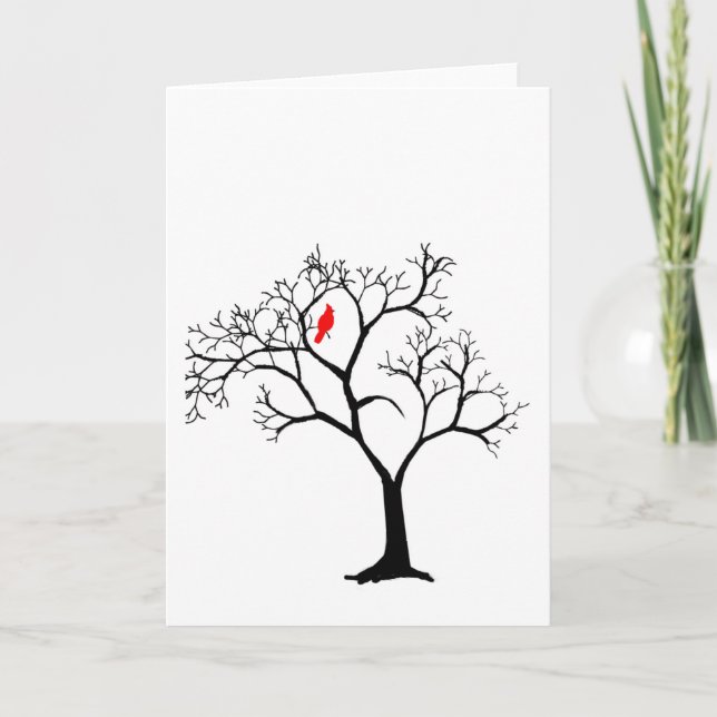 Cardinal Red Bird in Snowy Winter Tree Card (Front)
