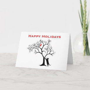 Cardinal Red Bird in Snowy Winter Tree & Cat Card