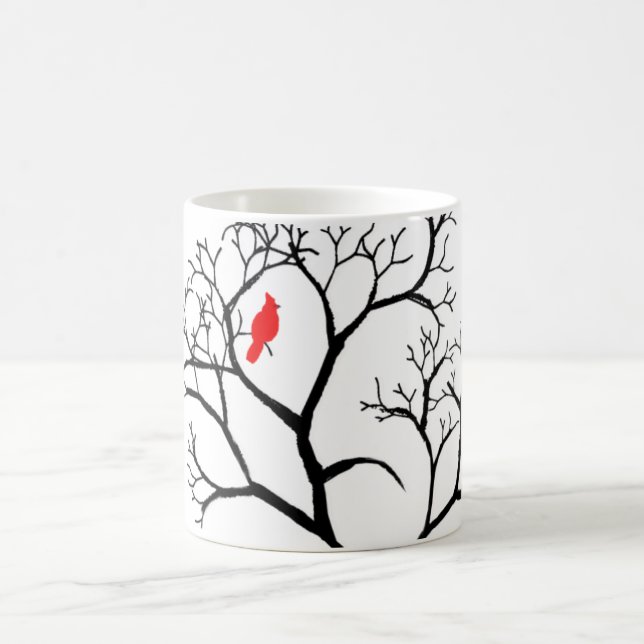 Cardinal Red Bird in Snowy Winter Tree Coffee Mug (Center)