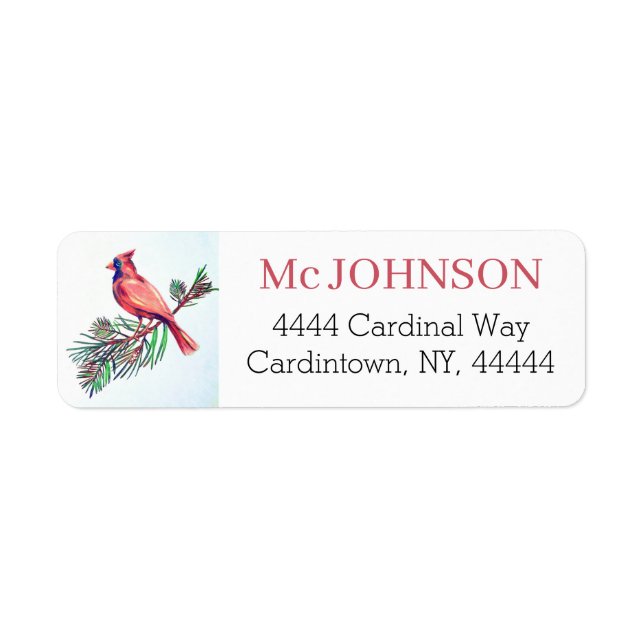 Cardinal Red Bird Snow Pine Art Return Address (Front)