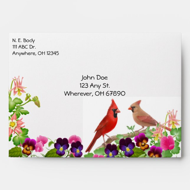 Cardinal Red Birds Envelope (Front)
