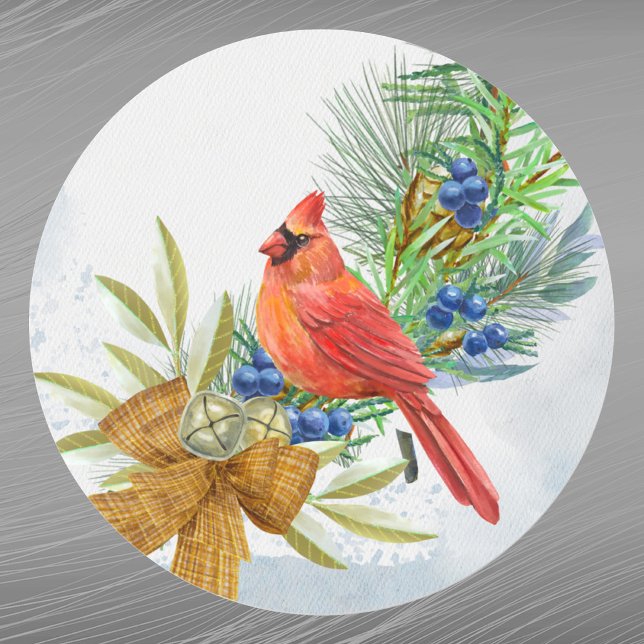 Cardinal Red Juniper Berries Christmas Classic Round Sticker (Creator Uploaded)