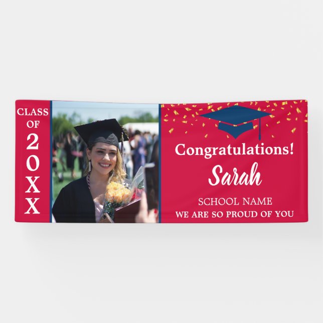 Cardinal Red & Navy Graduation Photo Class Of 2025 Banner (Horizontal)