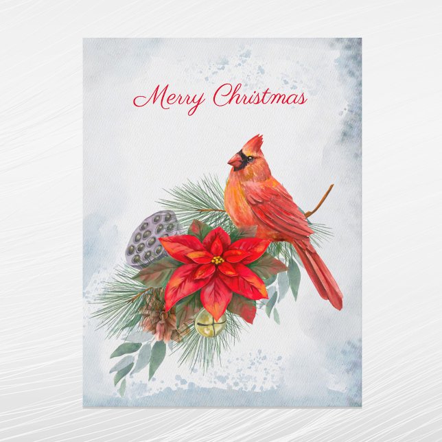 Cardinal Red Poinsettia Greenery Christmas Holiday Postcard (Creator Uploaded)