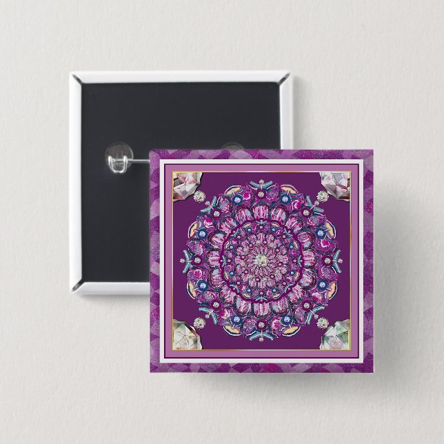 Cardinal Red Rosace 2 Inch Square Button (Front & Back)