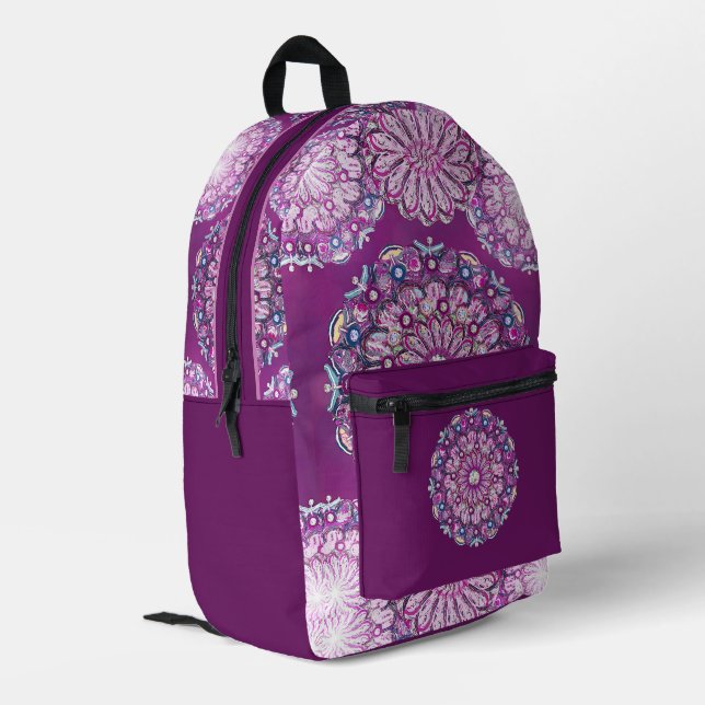 Cardinal red Rosace Printed Backpack (Back Corner Left)