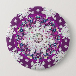 Cardinal red rosace & snowflake 4 inch round button