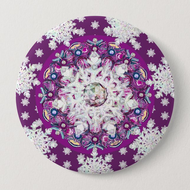 Cardinal red rosace & snowflake 4 inch round button (Front)