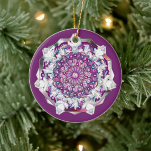 Cardinal red rosace & snowflake ceramic ornament