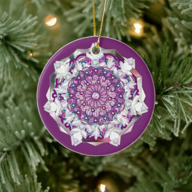 Cardinal red rosace & snowflake ceramic ornament (Tree)