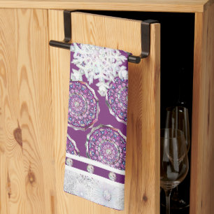 Cardinal red rosace & snowflake kitchen towel