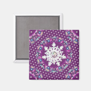 Cardinal red rosace & snowflake magnet