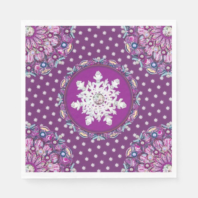 Cardinal red rosace & snowflake napkin (Front)