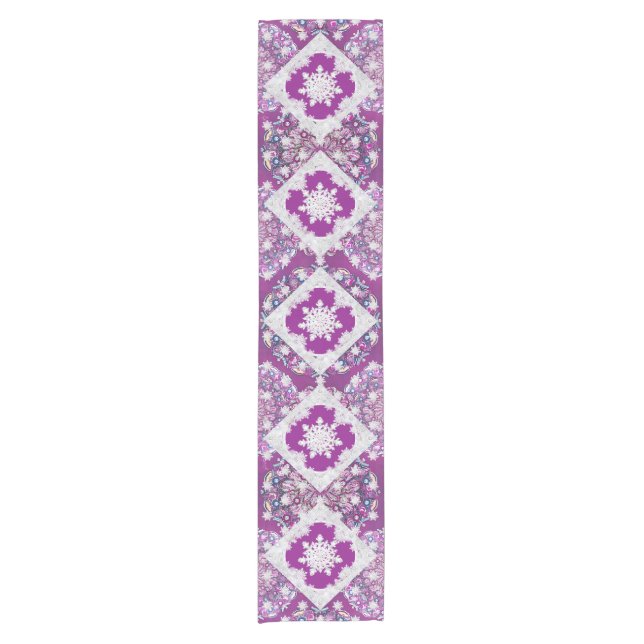 Cardinal red rosace & snowflake short table runner (Front)