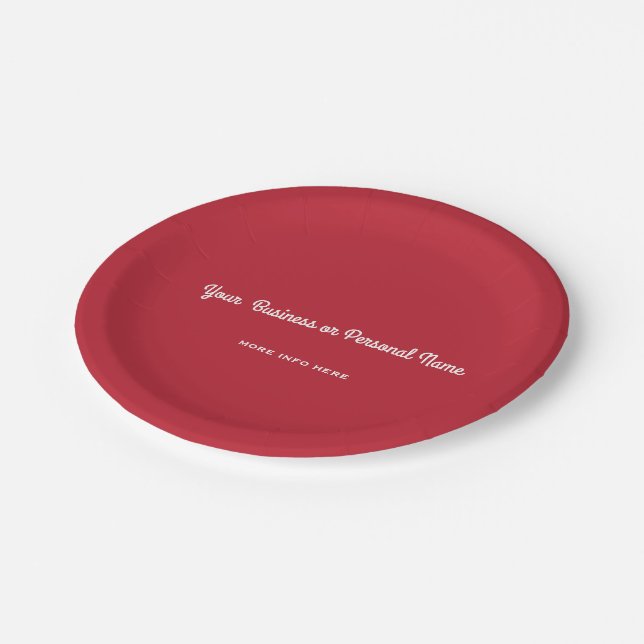 cardinal red solid colour -personalized paper plate (Angled)