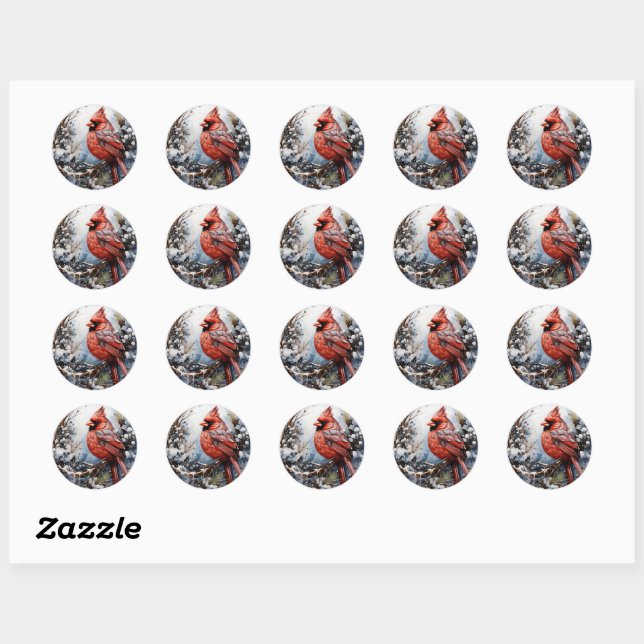 Cardinal Redbird Christmas  Classic Round Sticker (Sheet)