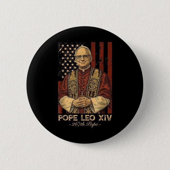 Cardinal Robert Prevost Pope Leo Xiv American Flag 2 Inch Round Button (Front)