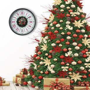 Cardinal Rouge Avec Horloge Mur De Noël