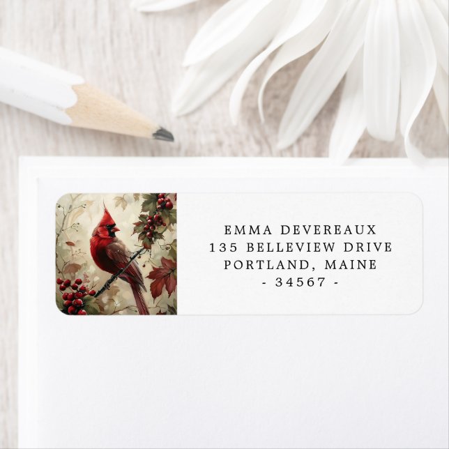 Cardinal rouge et baies (En situation)