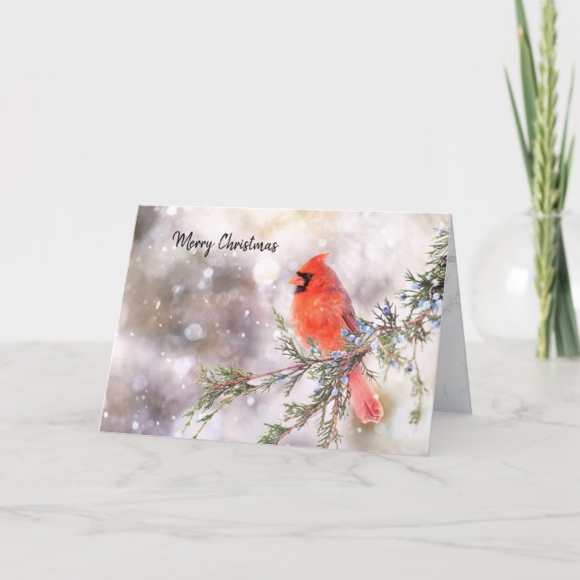 Cardinal Rouge Noël Carte de vacances pliée (Devant)