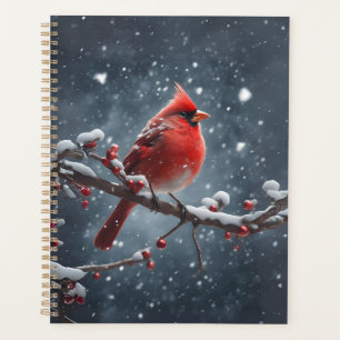 Cardinal rouge sur la branche de l'arbre en neige