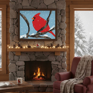 Cardinal Rouge Sur Une Affiche De Branche
