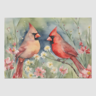 "Cardinal Serenade: A Floral Watercolor Decoupage Tissue Paper