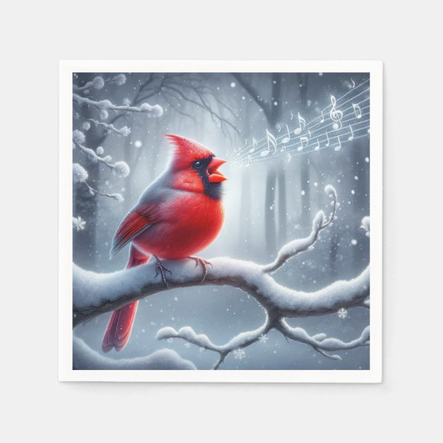 Cardinal Singing With Musical Notes Napkin (Front)
