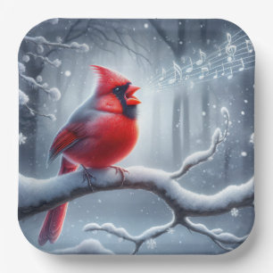 Cardinal Singing With Musical Notes Paper Plate