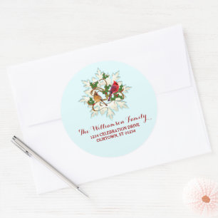 Cardinal Snow Christmas Address Classic Round Sticker