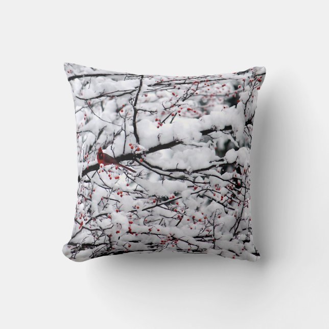 Cardinal Snow Tree Photo Throw Pillow (Front)