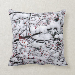 Cardinal Snow Tree Photo Throw Pillow