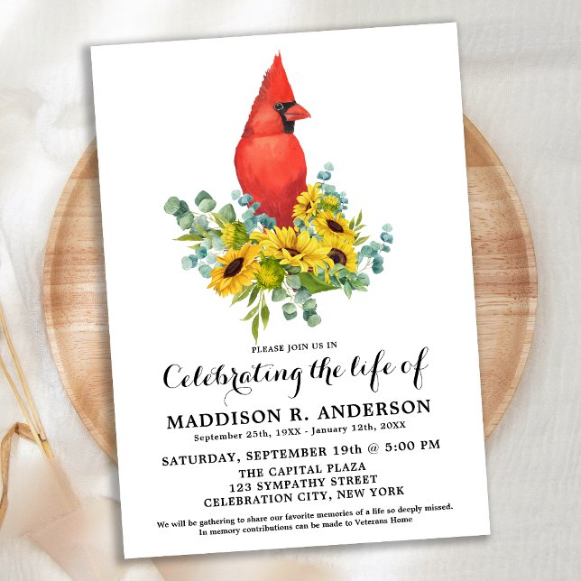 Cardinal Sunflowers Funeral Celebration Of Life Invitation (Creator Uploaded)