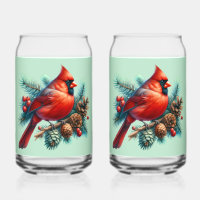 Cardinal sur la branche des pins avec les baies d'