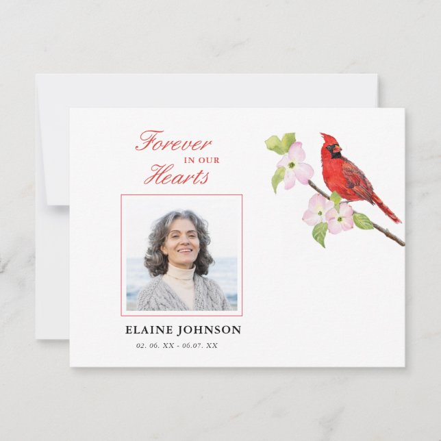 Cardinal Sympathy Funeral Photo  Thank You Card (Front)