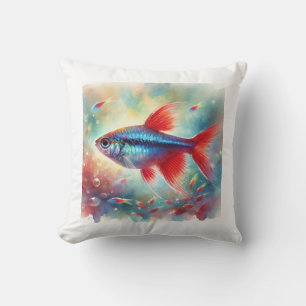 Cardinal Tetra 230824AREF118 - Watercolor Throw Pillow