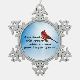 Cardinal, Visitor from Heaven Snowflake Pewter Christmas Ornament